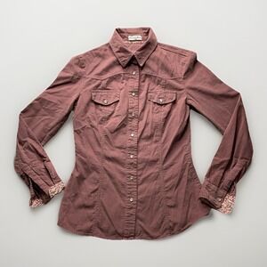 Kathie & Davie Corduroy Pearl Snap Shirt Womens XS Maroon Western Rodeo Cowgirl